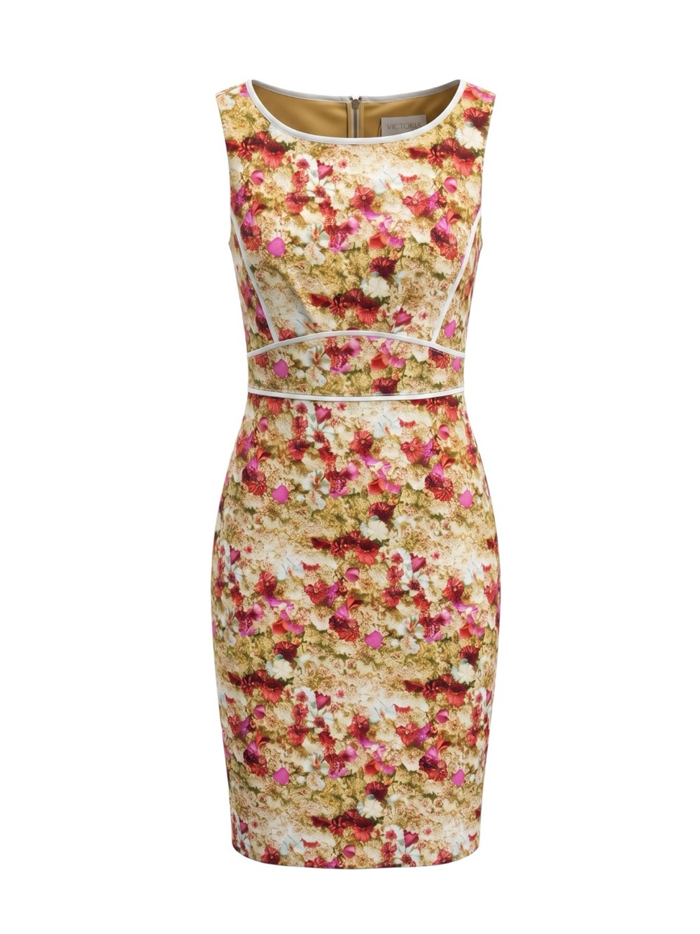 Zac Posen Floral Sheath Dress in Pink and Gold-Tone